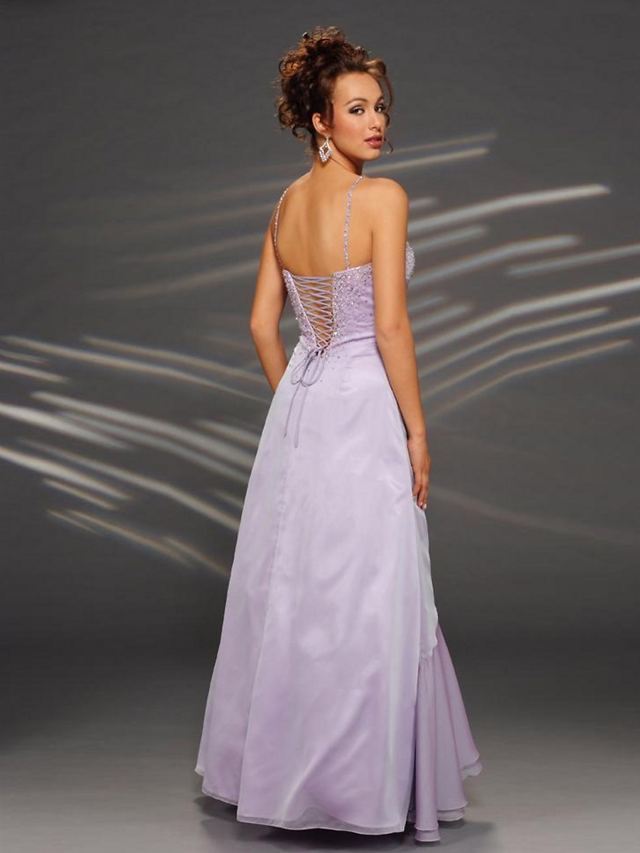 Lilac Chiffon Fabric Elegant A-line Style Glittering Sequins Accented Evening Dresses