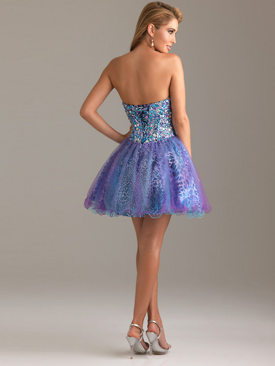 Tulle and Animal Print Fabrics Sweetheart Neckline Sequins Accented A-line Prom Dresses