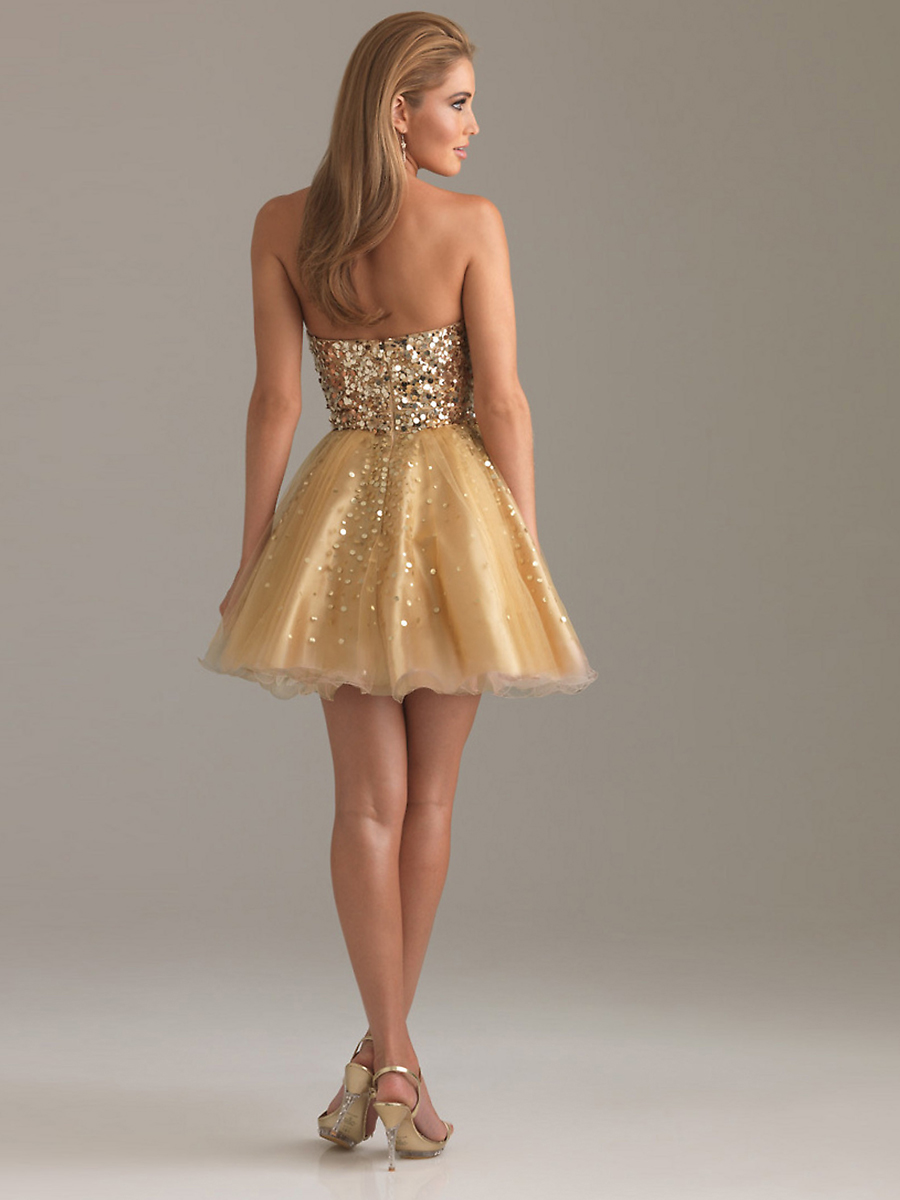 Dazzling Sequined Bodice Flattering Mini A-line Skirt Hot Sell Prom Dresses 2012