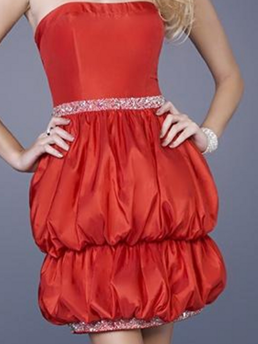 Betäubung strapless Orange Rot seidenmatt glänzende Perlen versteckt Hem Junior Brautjungfer Kleid