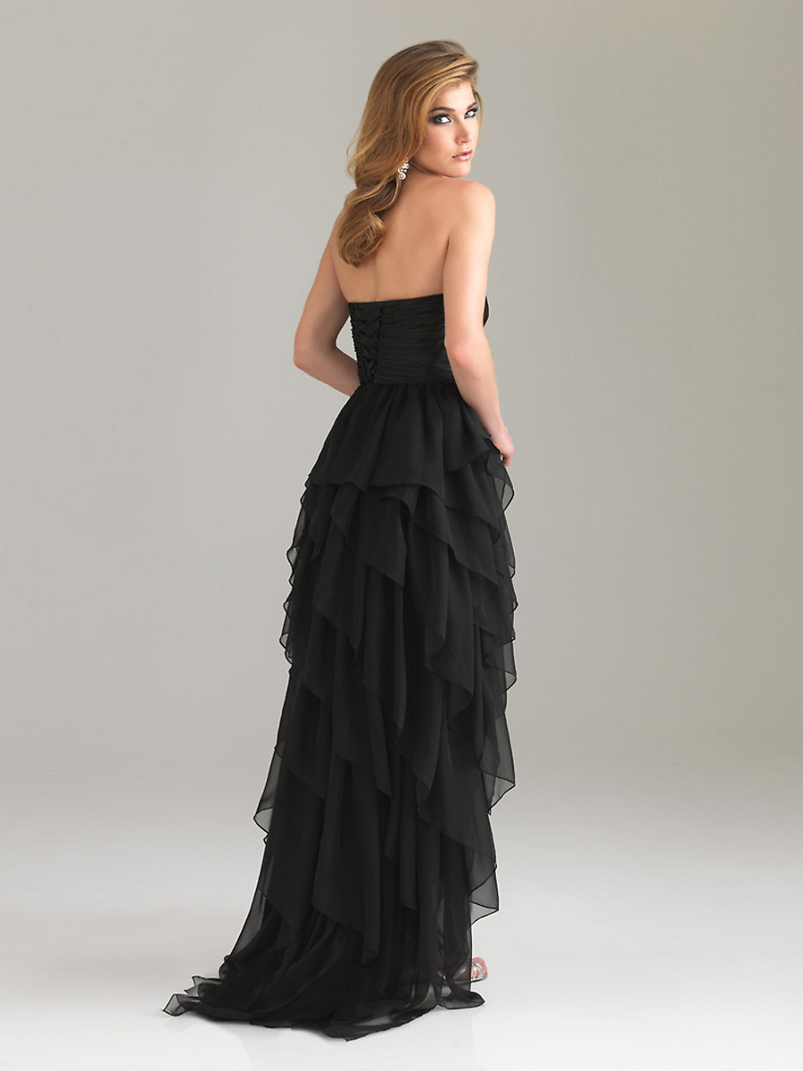 High Low Sweetheart Neckline Luxurious Rhinestones Embellishment Chiffon Prom Dresses