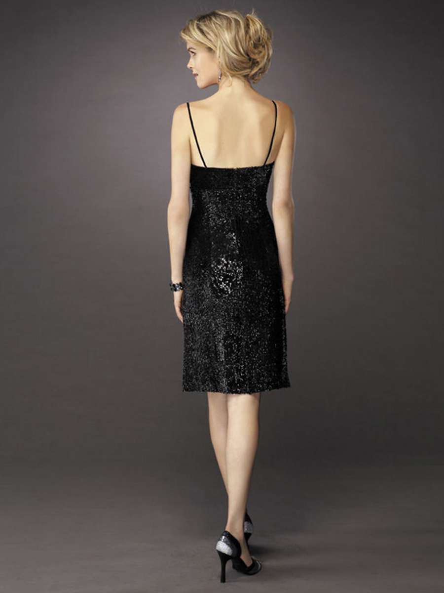 Luxury Spaghetti Strap Neck Black Knee-Length Sequined Cocktail Party Dress 2012