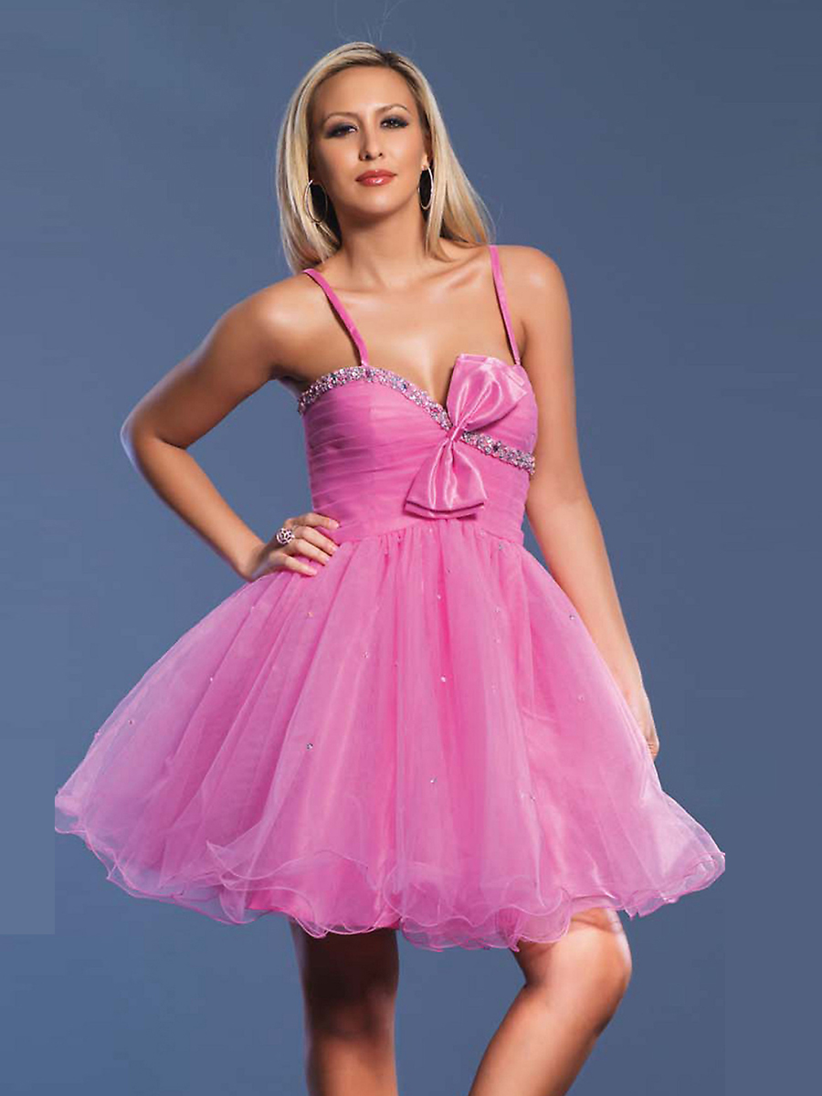 Chic Organza Strapless Sequined and Bow Tie Accented Swinging A-line Prom Dresses