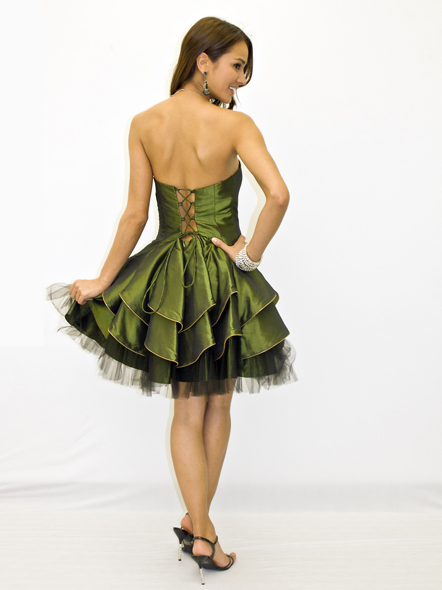 Elegant Sweetheart Neckline Green Taffeta and Tulle Short Fluffy Skirt Prom Dresses