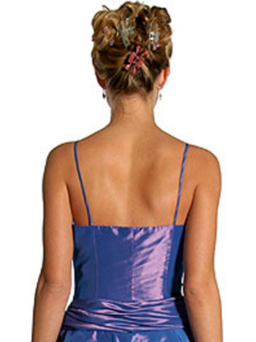 Square Neck Multi-Tiered A-Line Knee-Length Regency Silky Taffeta Floral Bridesmaid Dress