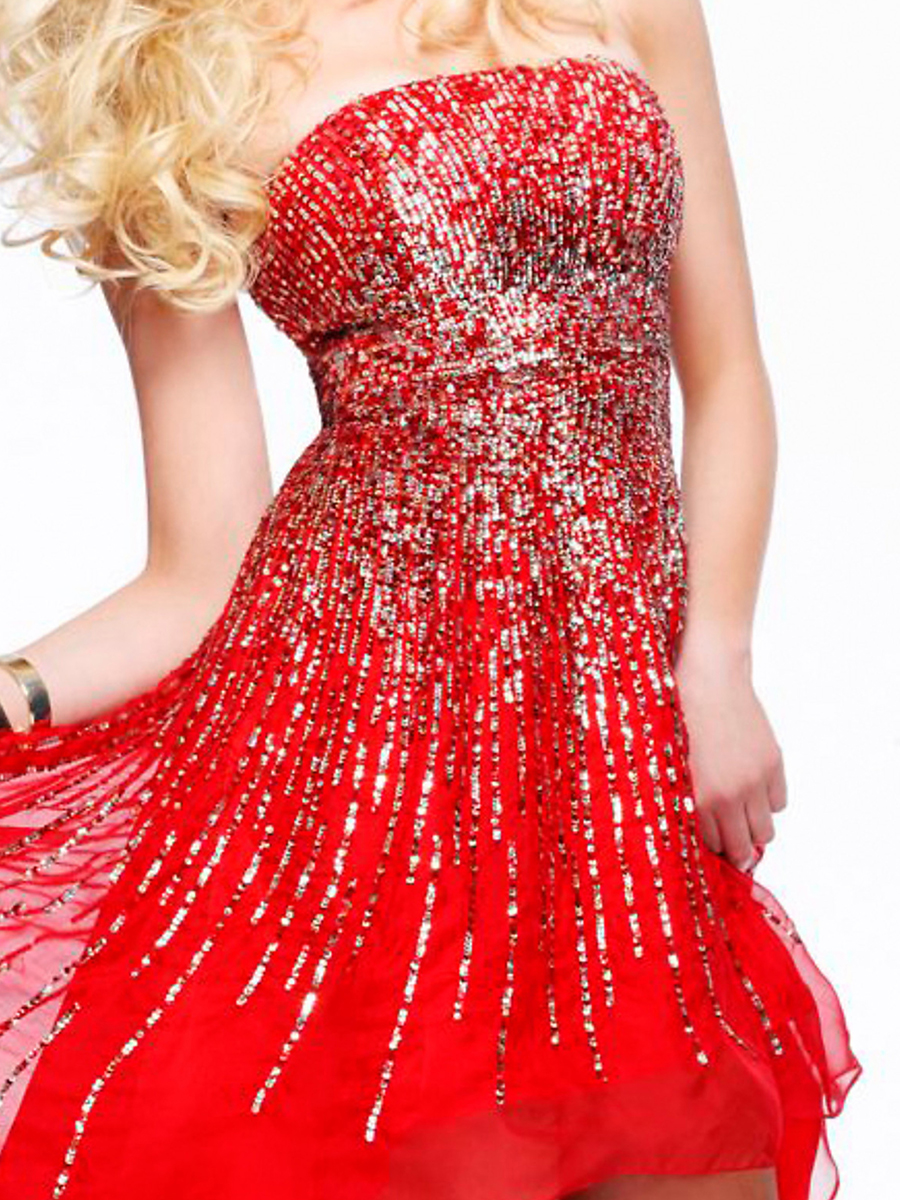 Ravishing Strapless Mantel High-Low Red Zug Chiffon mit Pailletten Promi Gown
