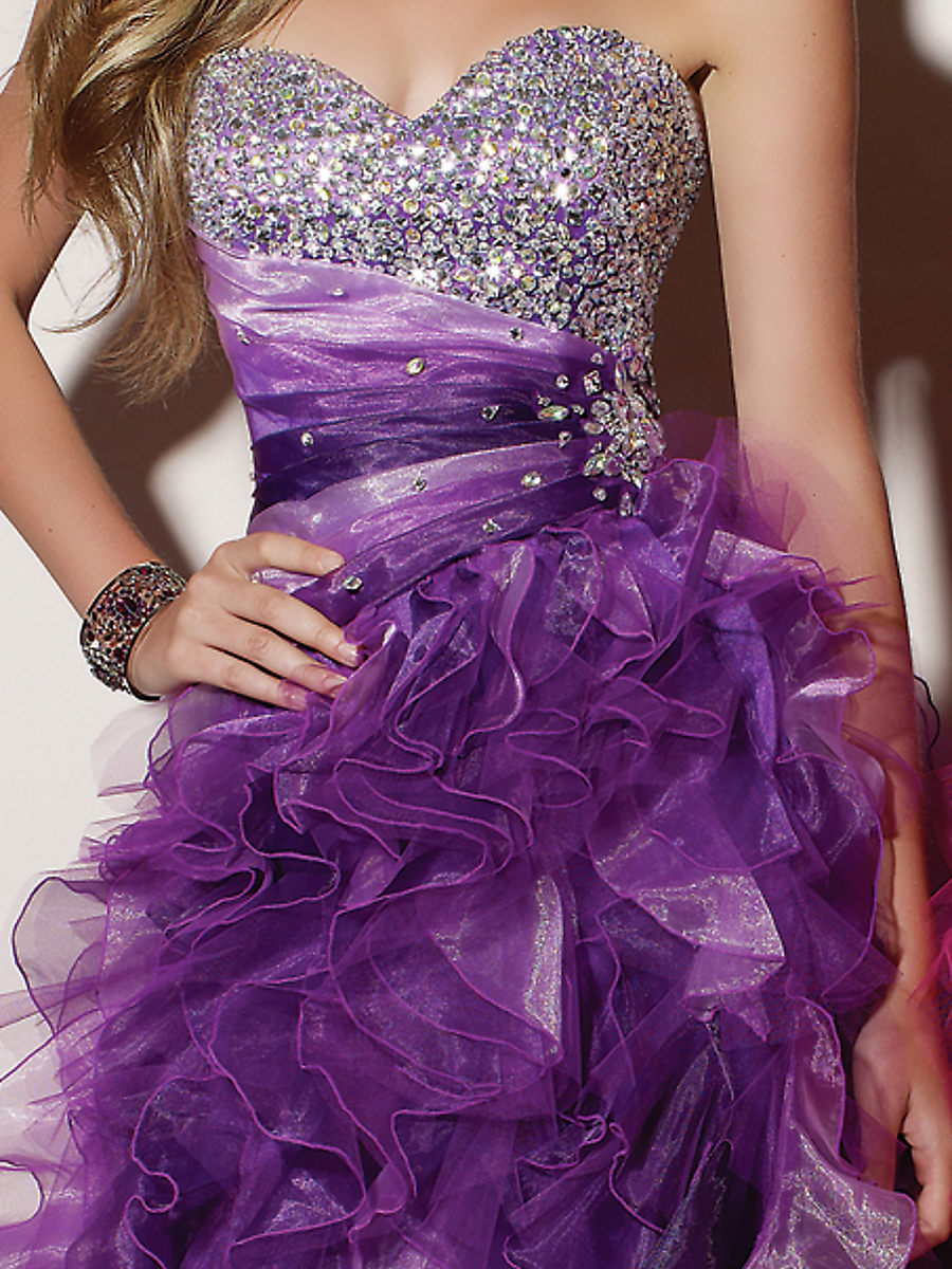Exaggerated High Low Style Strapless Sequined Bodice and Ruffled Skirt Prom Dresses