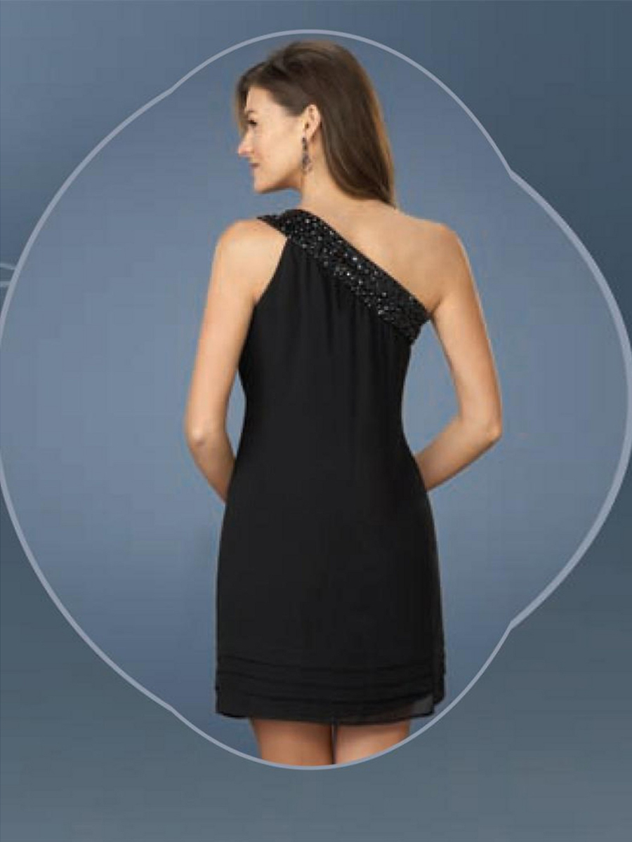 Graceful Black Chiffon Asymmetrical Neckline Sequins for Accented Cocktail Dresses