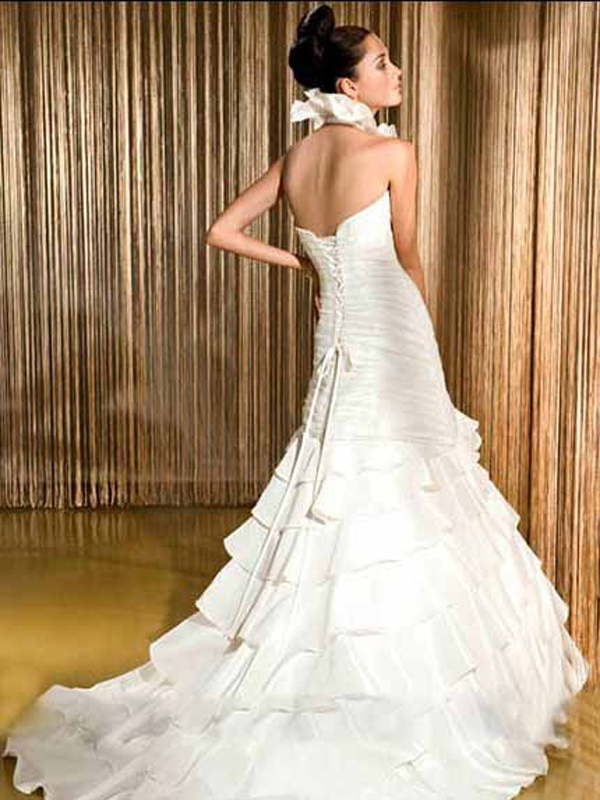 Taffeta And Tulle Halter A-Line Wedding Dress
