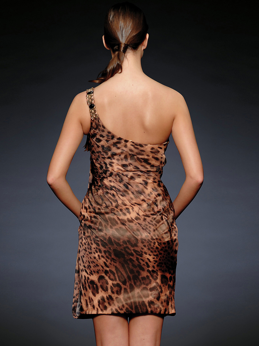 Verlockende One-Shoulder- Ausschnitt Pailletten Akzentuiert Leopard-Druck Homecoming Kleider
