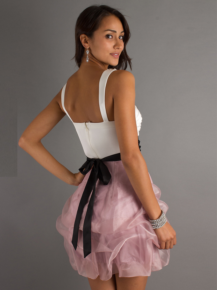 Unique Beaded V-neckline Ruched Bodice and Pick-up Skirt Homecoming Dresses