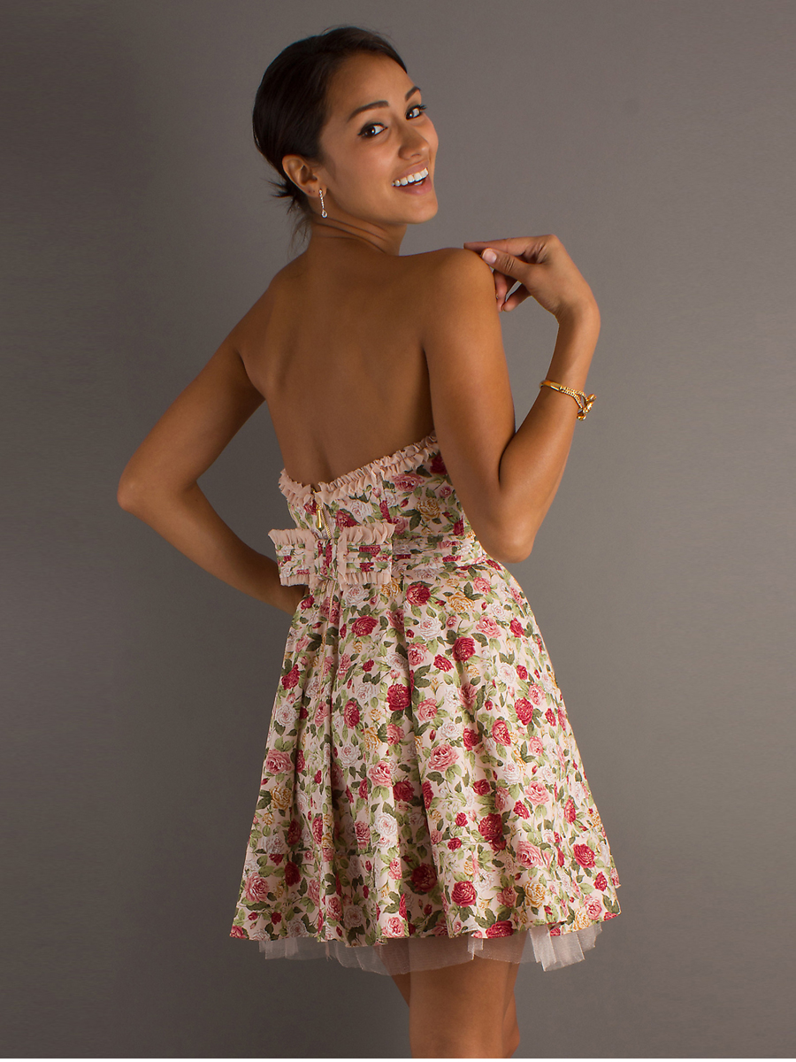 Traditional Floral Print A-line Style and Strapless Sweetheart Neckline Homecoming Dresses