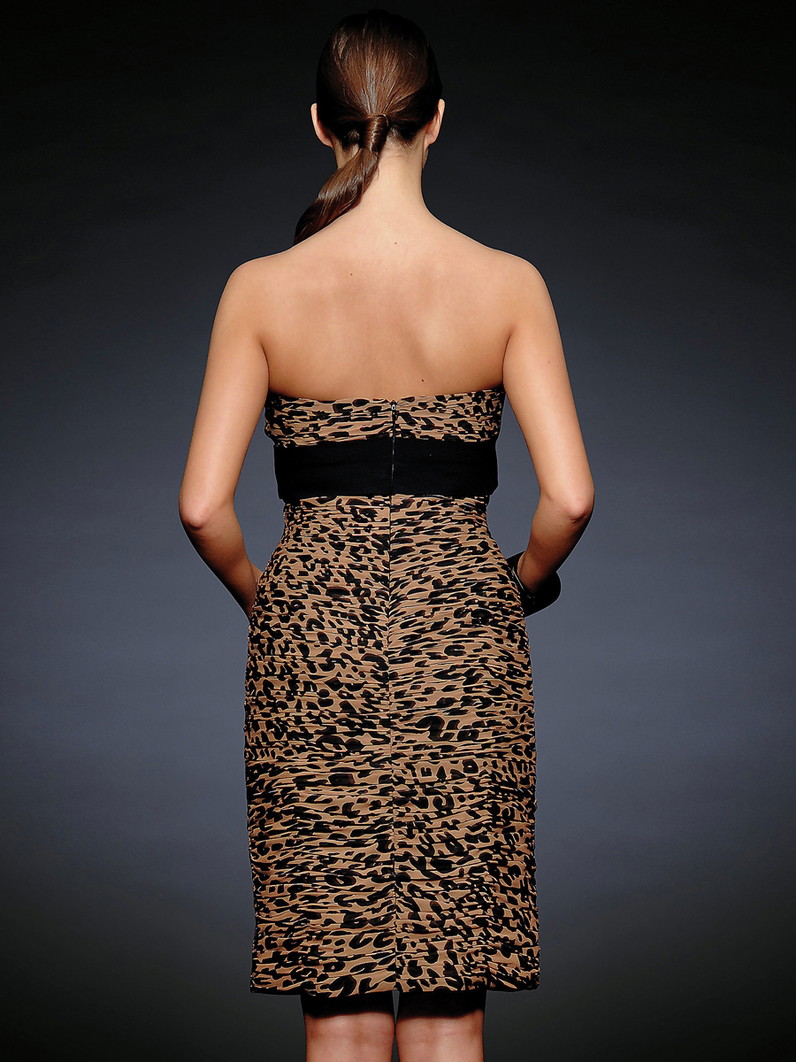 Classic Leopard Print Strapless Fashion Sheath Style with Bow Tie Embellishment Evening Dresses