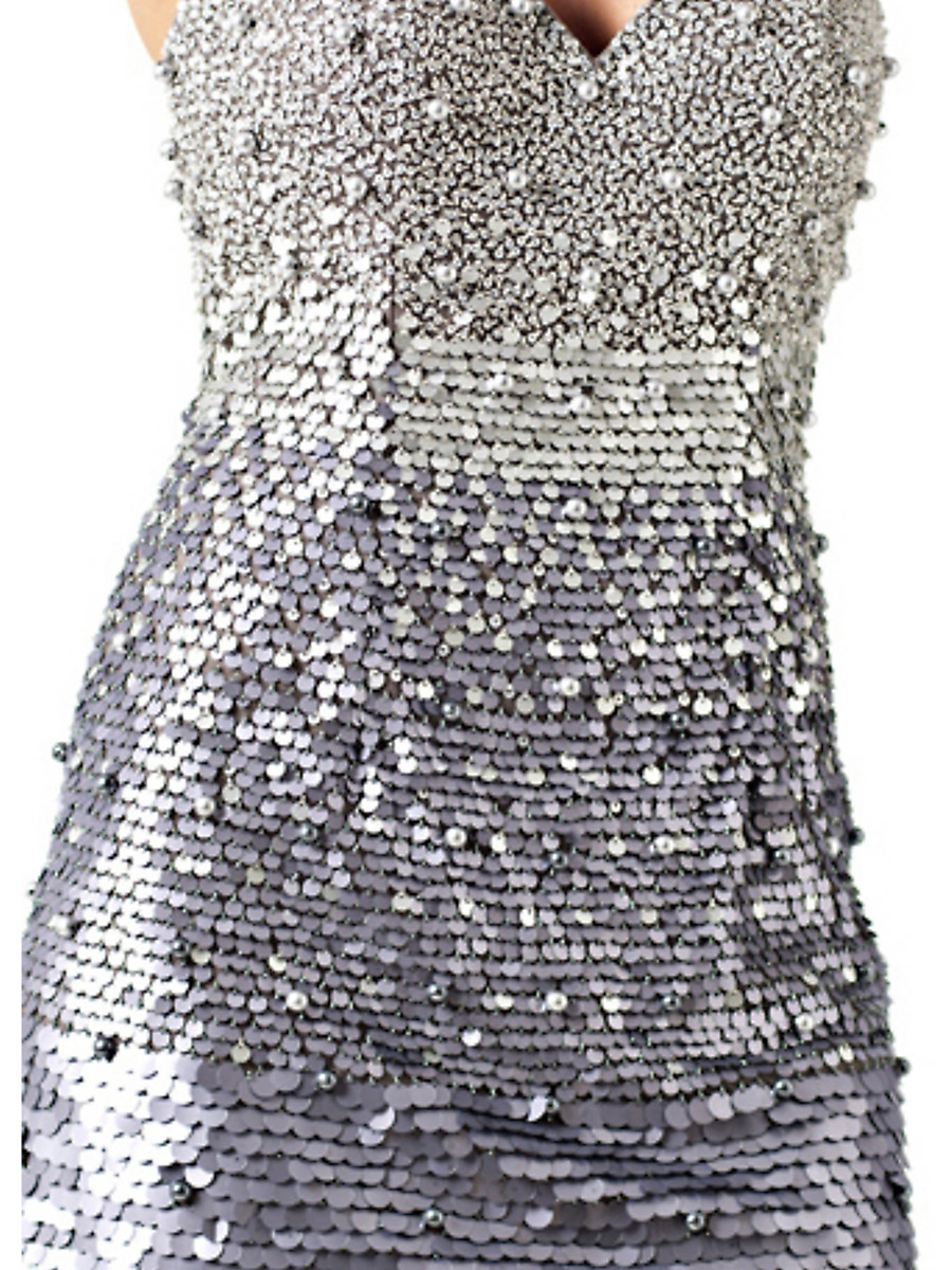 Sweetheart Spaghetti Strap Neckline Silver Sequins Sheath Style Cocktail Dresses
