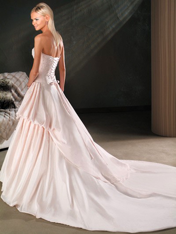 Taft mit Friesen Verschönerung und Pick-Up Design Pink Wedding Dress
