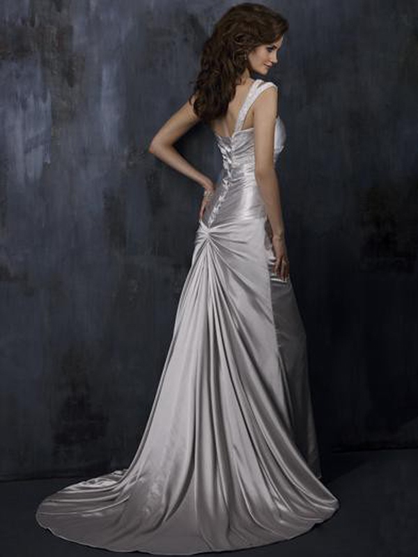 Romantic Double Beaded One-Shoulder Satin Gown