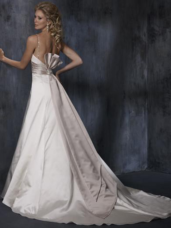 Fully Line A-Line Satin Gown of Larger Sash and Long Train