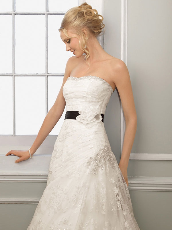 An A-Line Silhouette with Natural Waistline and Lace-Up Closure Wedding Dress