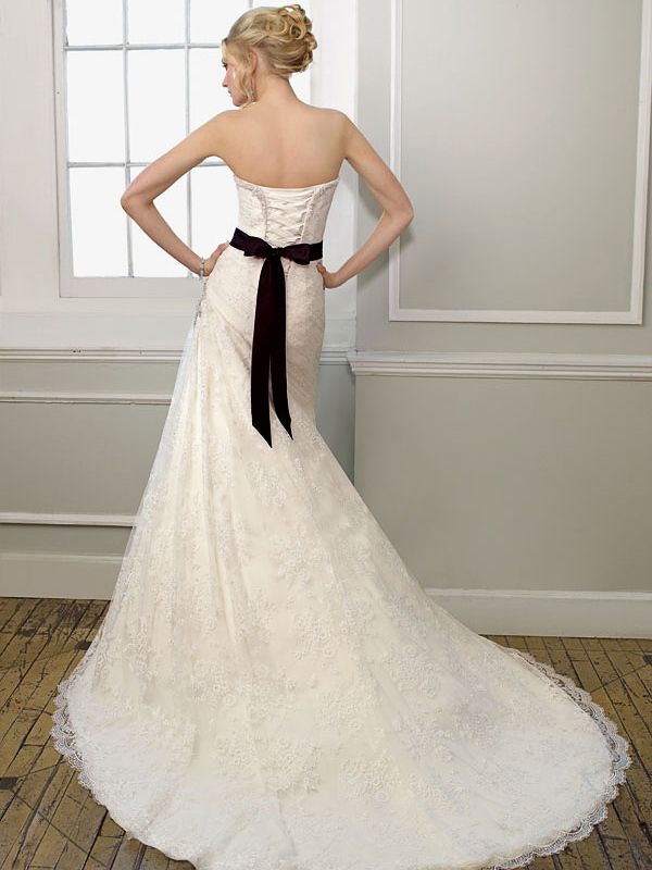 An A-Line Silhouette with Natural Waistline and Lace-Up Closure Wedding Dress
