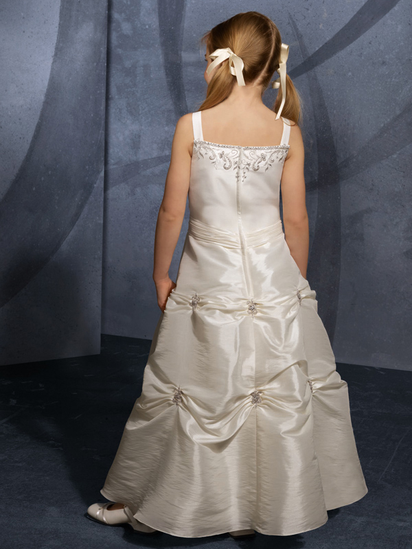 Luxus-Tee-Länge Bestickte Taft Blumenmädchen Kleid mit gefrieste