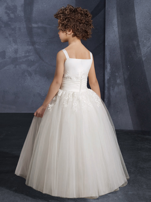 Ball Gown Floor-length Taffeta and Tulle Flower Girl Dress with Lace