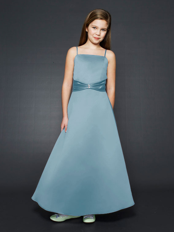 Fabuleux A-ligne de satin robe fille fleur avec strass Bouton Shinning