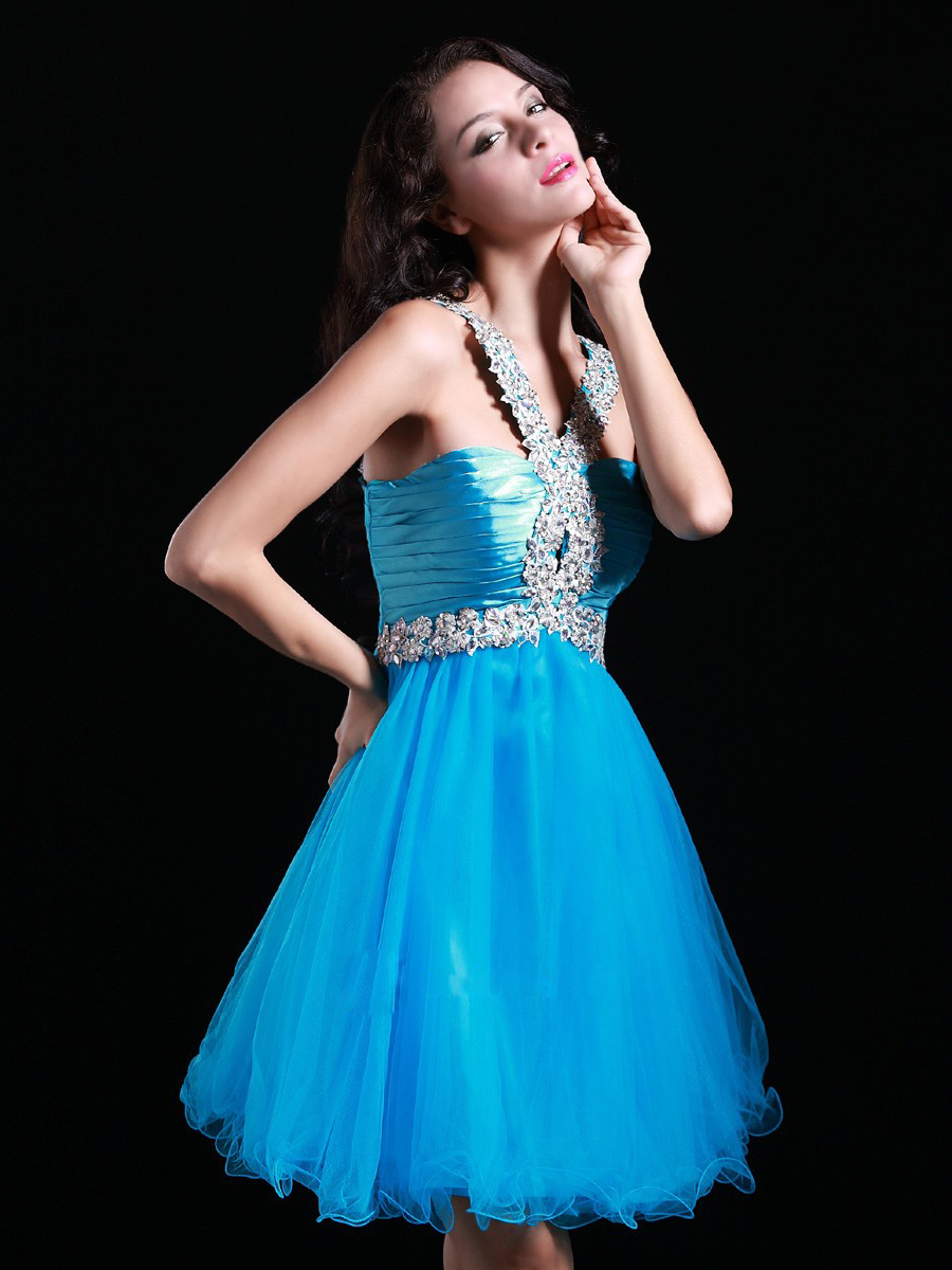 Shoulder Strap Homecoming Dress with Sequins