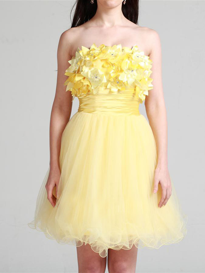 Graceful Short-length Strapless Homecoming Dress with Floral and Beadings