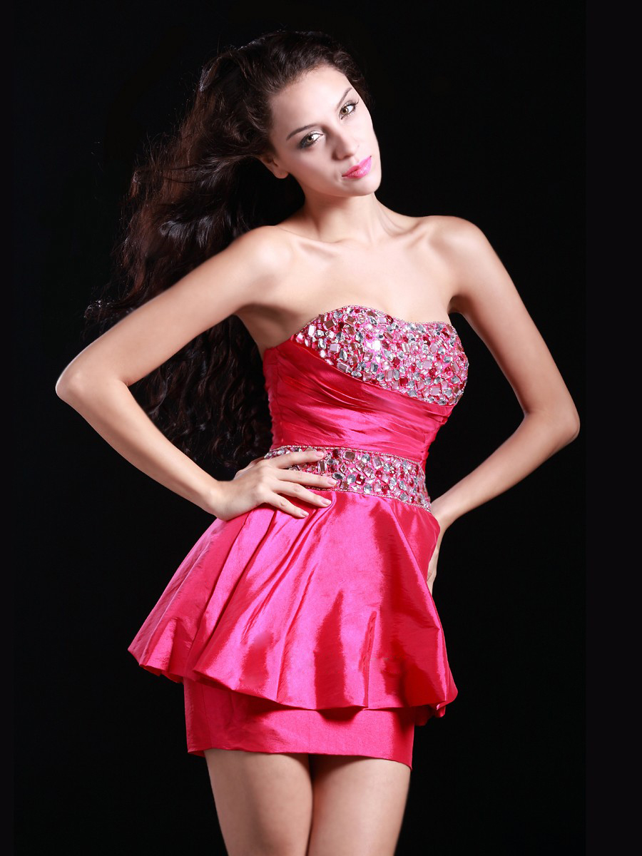 Off-Shoulder Stain Homecoming Dress with Synthetic Diamonds