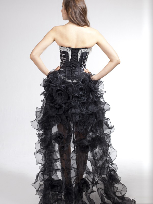 Wunderschöne Asymmetrische Schwarz Homecoming Kleid mit Stickerei und Strass