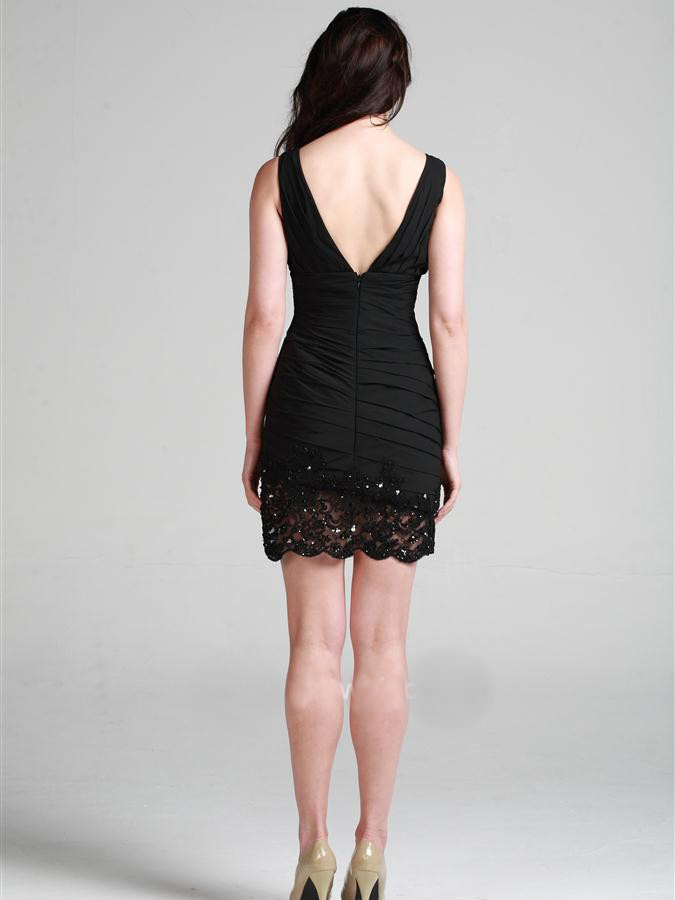 Sexy Mini-Länge V-Ausschnitt schwarz Scheide Homecoming Kleid mit Strass
