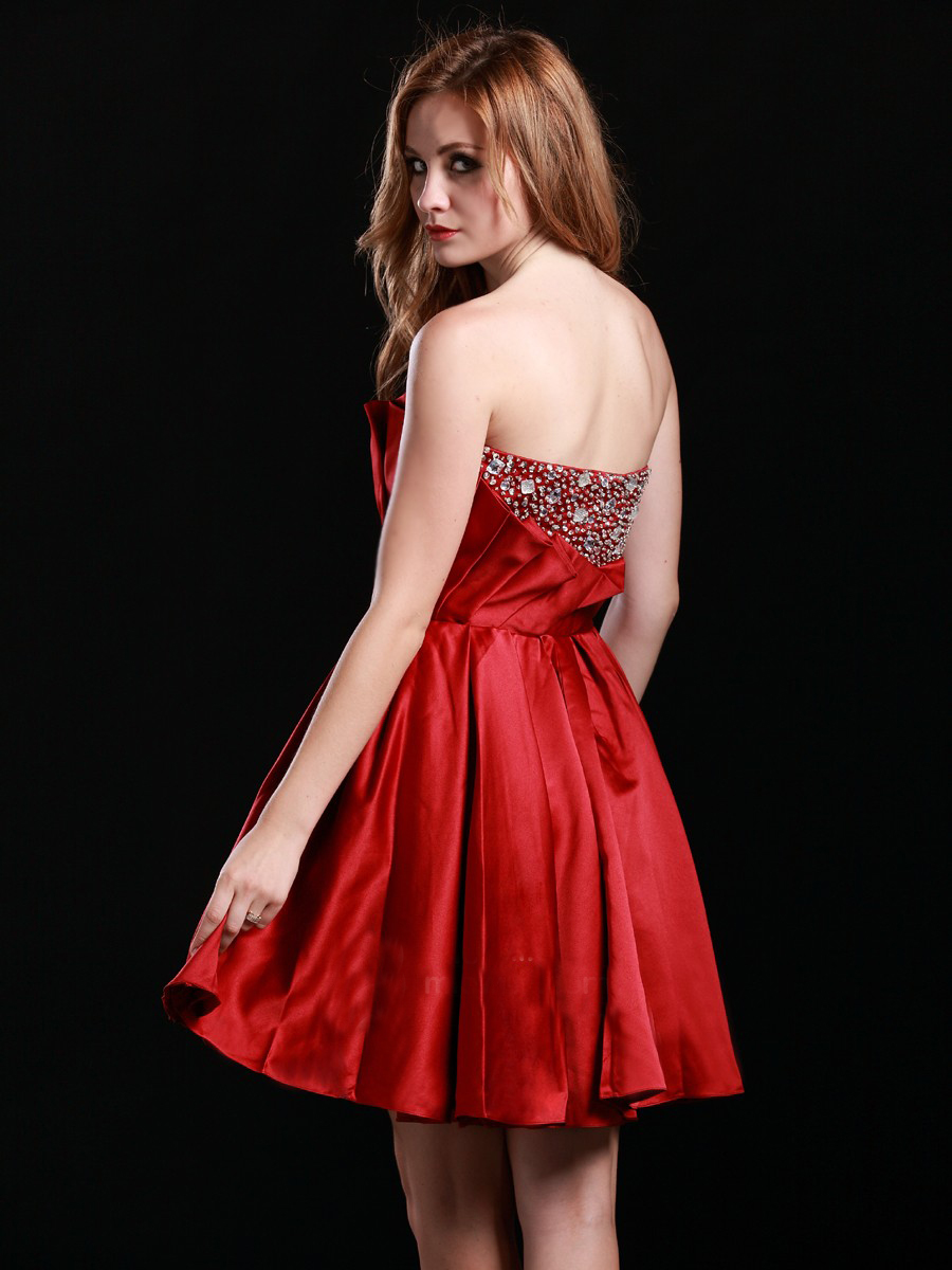 One-Shoulder Flod Stain Homecoming Dress with Synthetic Diamonds