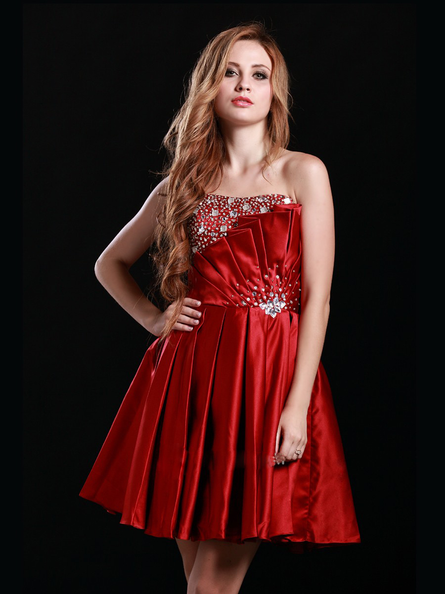 One-Shoulder Flod Stain Homecoming Dress with Synthetic Diamonds