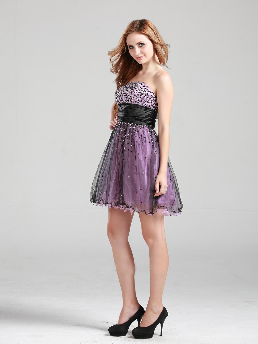 Off-Shoulder Chiffon Homecoming Dress with Sequins