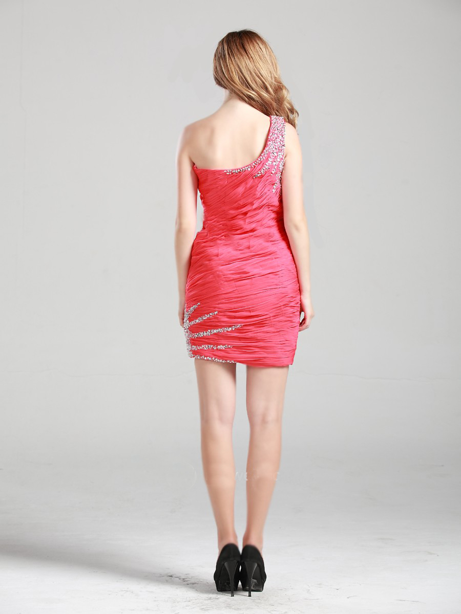 One-Shoulder Flod Stain Homecoming Dress with Embroidered