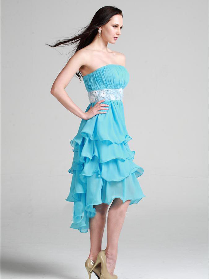 Off-Shoulder Stain Tiered Homecoming Dress with Belt