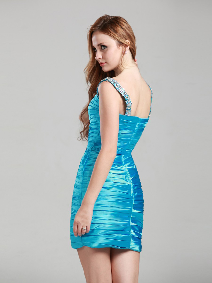 Off-Shoulder Stain Pleated Homecoming Dress