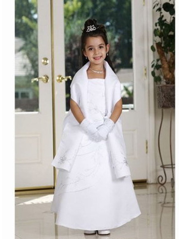 Ballkleid Stain White Flower Girl Dress mit langen Schal