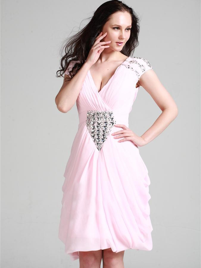V-Neck Stain Homecoming Dress with Synthetic Diamonds