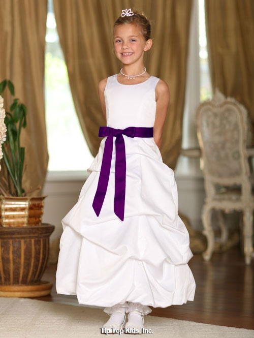 FLODボールガウンは蝶ネクタイと白のフラワー·ガールの服を染色