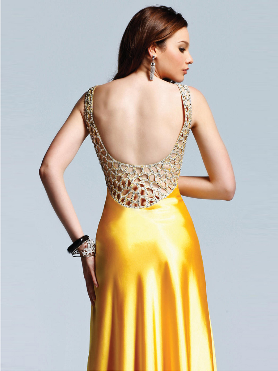 Charming V-neck Rhinestone Trimmed Hollow out Backless Dress