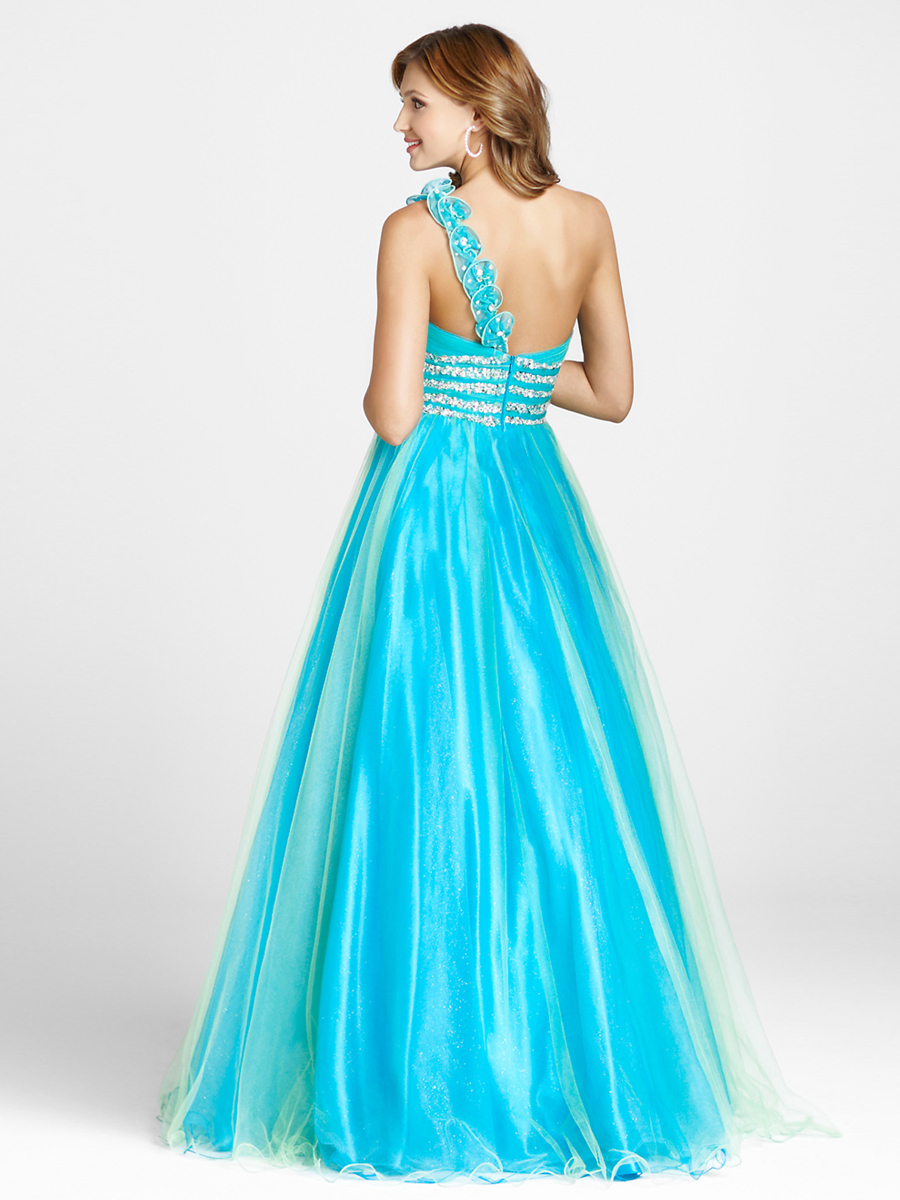 Timeless Floor-length Sweetheart One-shoulder Dress with Crystals