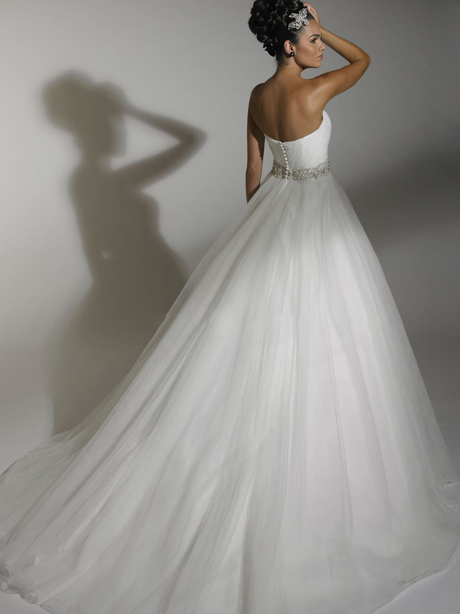 Off-Shoulder Chiffon Long Train Pleated Wedding Dress with Embroidered Tie