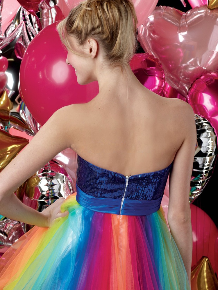 Attraktive Sweetheart Pailletten Mieder Reich Taille Colorful Tulle Skirt Cocktail-Kleid