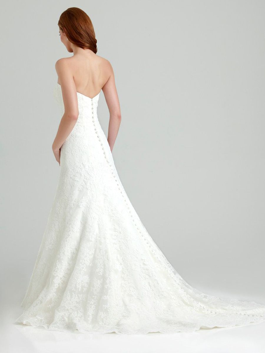 Simple but Good Taste Floor-length Strapless A-line Wedding Dress with Semi-cathedral Train