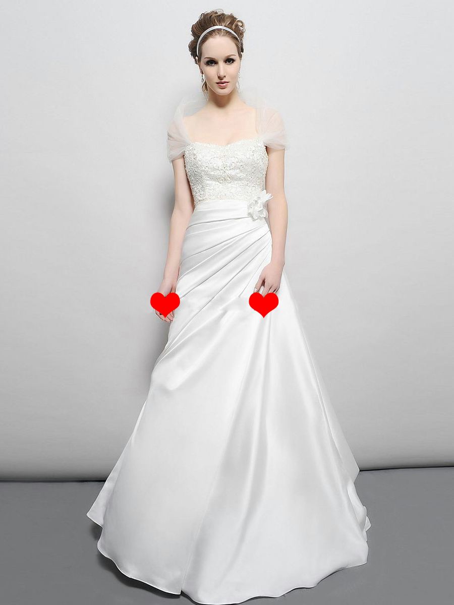 ストラップレス刺繍ボディスと教会の結婚式のための花ウエストラインと優雅なAラインのウェディングドレスの特長
