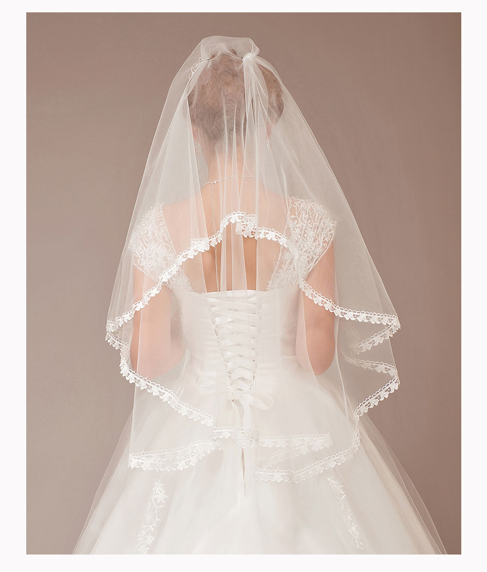 Nupcial cetim requintado com costura Tulle Veil Multi-camadas com Tiras