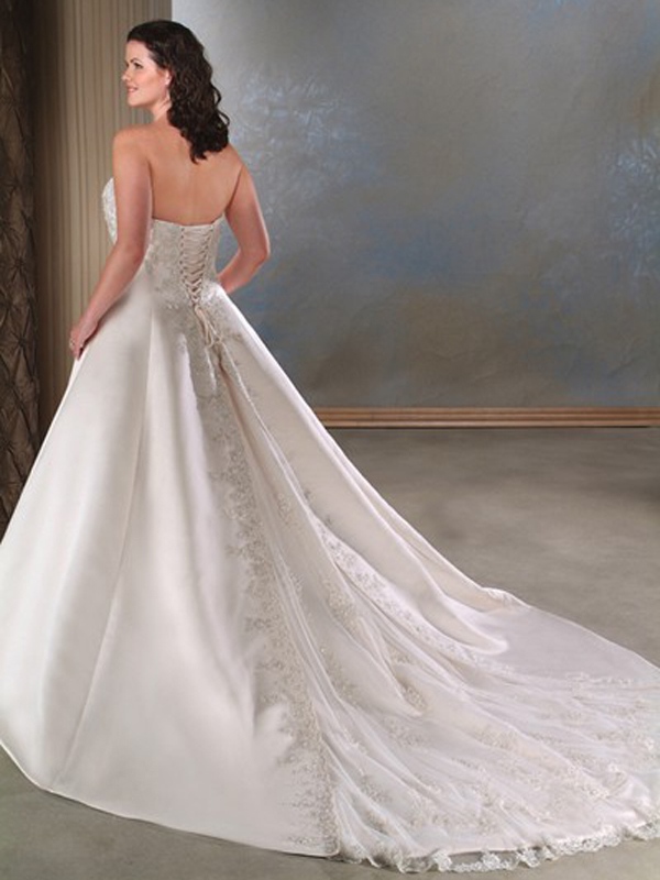 Satin Perlen Fly-Away Länge Lace Verschönerung Wedding Dress