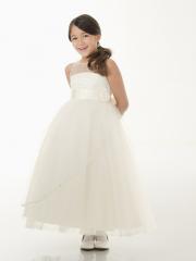 Ball Gown Tea-length Tulle Flower Girl Dress with Floral Waist and Beadings