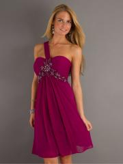 Chic Beaded Bust Short one shoulder dress with beaded bust with Natural Waistline